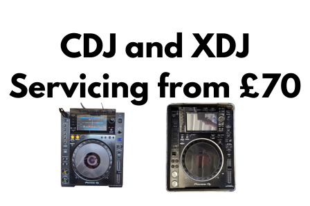 CDJ servicing advertisement, prices starting from £70.
